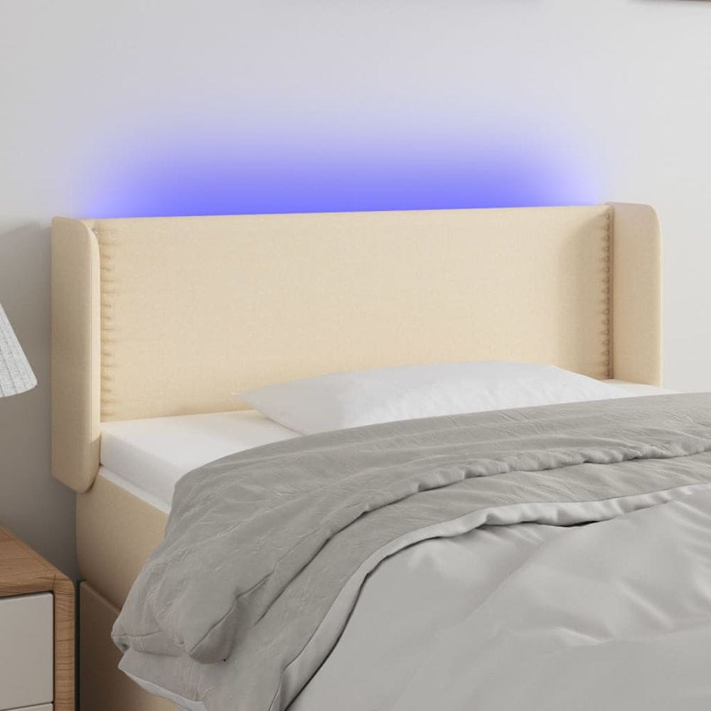 Vidaxl Čelo postele s LED krémové 93x16x78/88 cm látka